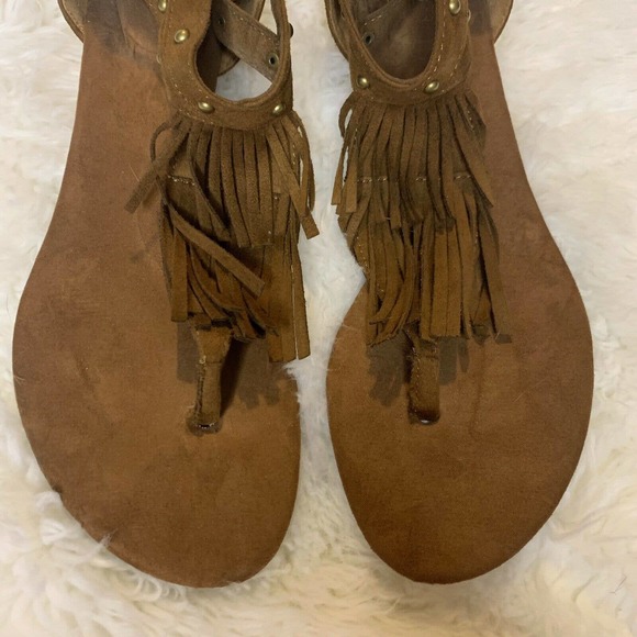 Cushion Walk Avon Sandals Brown Fringe Open Toe Vegan Suede Studded Women’s 11 - Picture 3 of 10